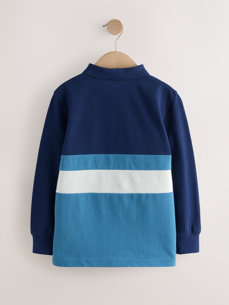 Blue Long Sleeve Colourblock Polo Shirt (3-16yrs) - Image 2 of 4