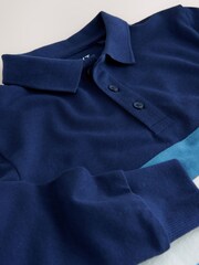 Blue Long Sleeve Colourblock Polo Shirt (3-16yrs) - Image 3 of 4
