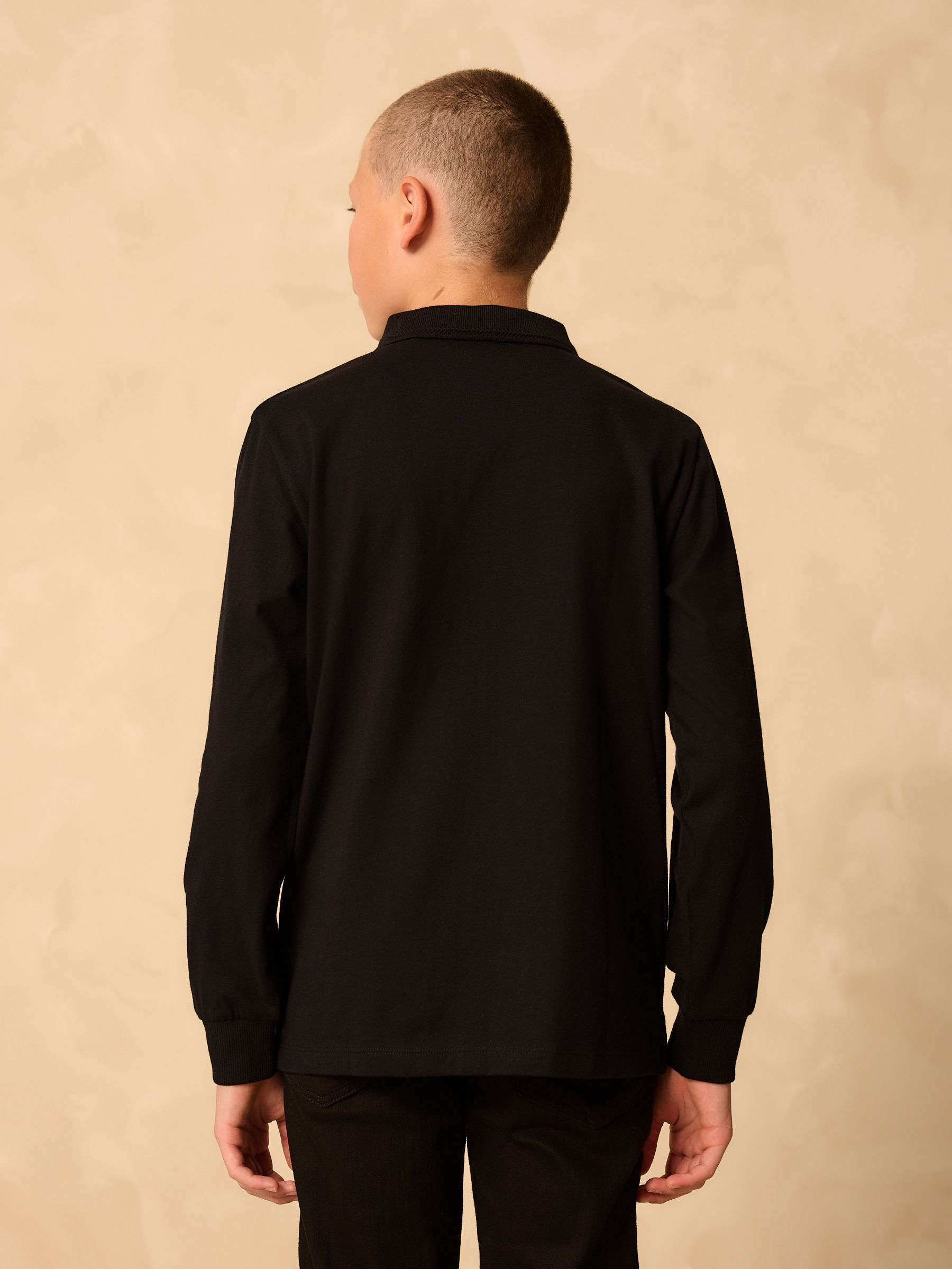 Next：日本 ブラック - ジップネック テクスチャード 長袖 ポロシャツ
