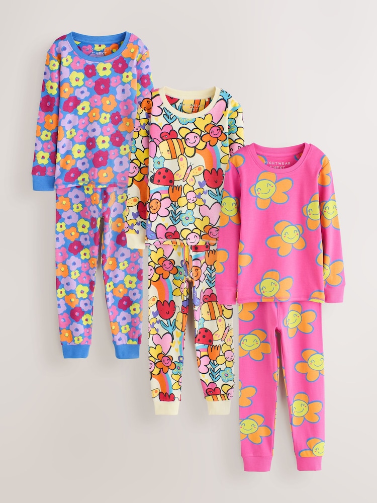 Flower Unicorn Snuggle Pyjamas 3 Pack (9mths-10yrs) - Image 1 of 7 Flower Unicorn Snuggle Pyjamas 3 Pack (9mths-10yrs) - Image 1 of 7