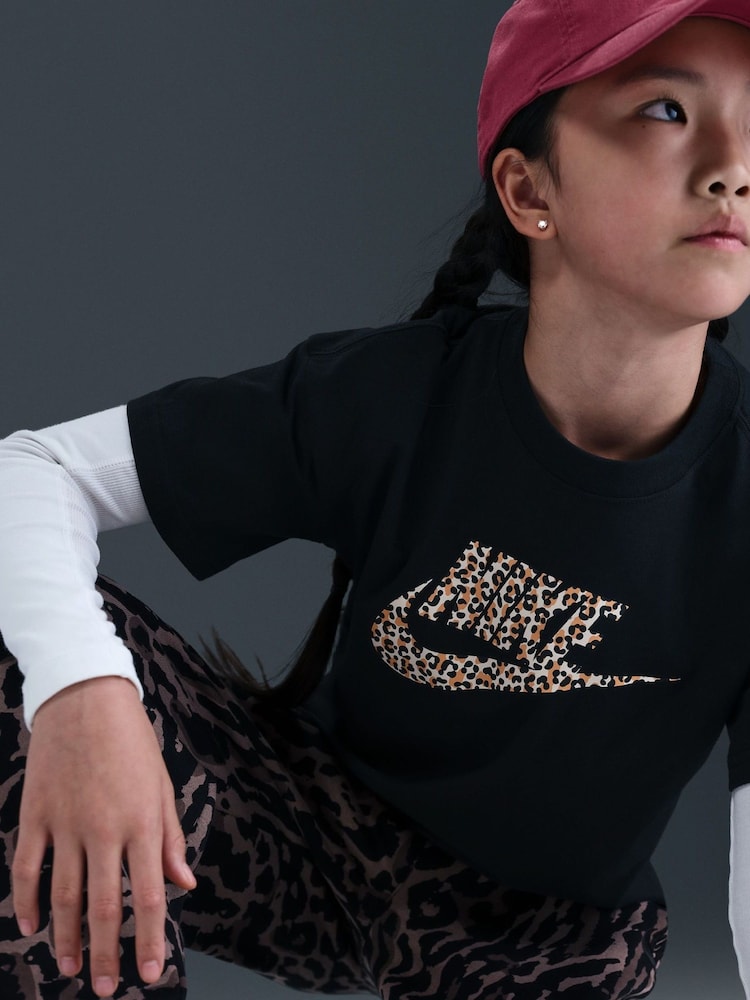 Nike Black Animal Print Boxy T-Shirt - Image 1 of 5