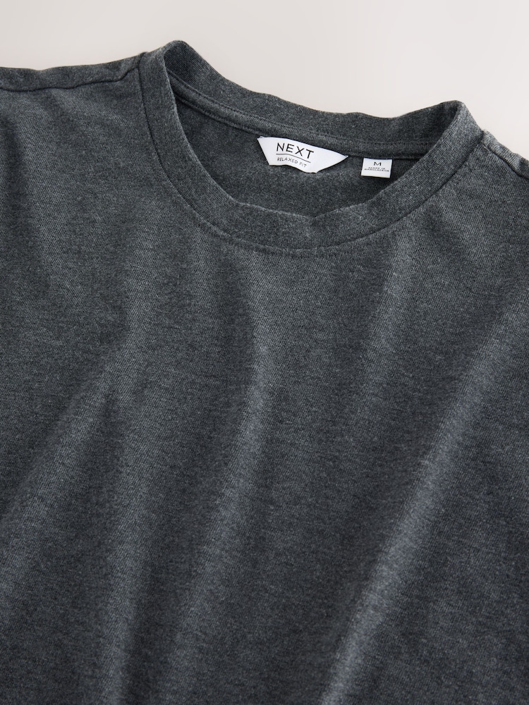 Grey Dark Marl Relaxed Fit Heavyweight T-Shirt - Image 2 of 3 Grey Dark Marl Relaxed Fit Heavyweight T-Shirt - Image 2 of 3