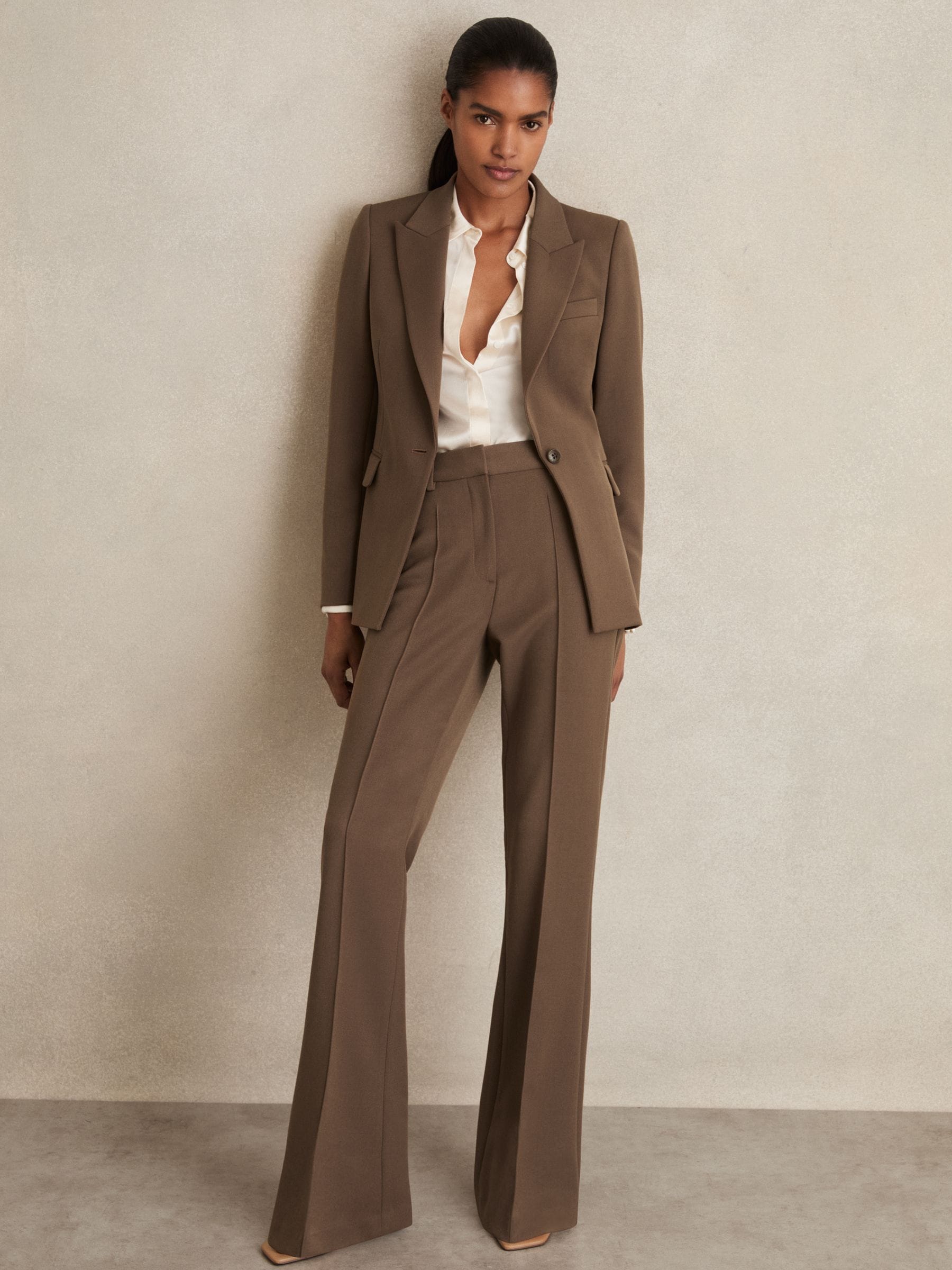 Reiss Mink Neutral Petite Flared Suit Trousers