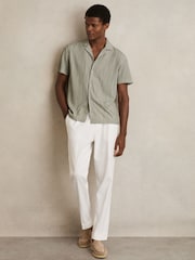 Reiss Sage/White Max Textured Stripe Cuban Collar Shirt - Image 1 of 6