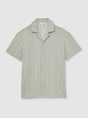 Reiss Sage/White Max Textured Stripe Cuban Collar Shirt - Image 2 of 6