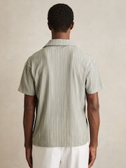 Reiss Sage/White Max Textured Stripe Cuban Collar Shirt - Image 5 of 6