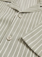 Reiss Sage/White Max Textured Stripe Cuban Collar Shirt - Image 6 of 6