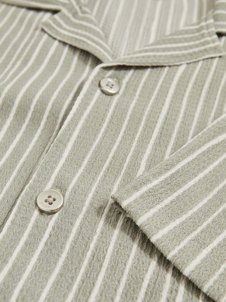 Reiss Sage/White Max Textured Stripe Cuban Collar Shirt - Image 6 of 6