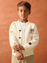 Reiss Off White Vedra 9-13 yrs SmileyWorld | Reiss Embroidery Cardigan Unisex Fit - Image 1 of 8