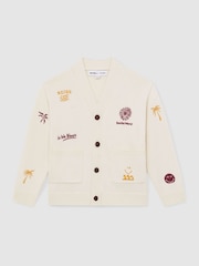 Reiss Off White Vedra 9-13 yrs SmileyWorld | Reiss Embroidery Cardigan Unisex Fit - Image 2 of 8