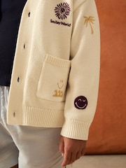 Reiss Off White Vedra 9-13 yrs SmileyWorld | Reiss Embroidery Cardigan Unisex Fit - Image 4 of 8