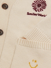 Reiss Off White Vedra 9-13 yrs SmileyWorld | Reiss Embroidery Cardigan Unisex Fit - Image 8 of 8