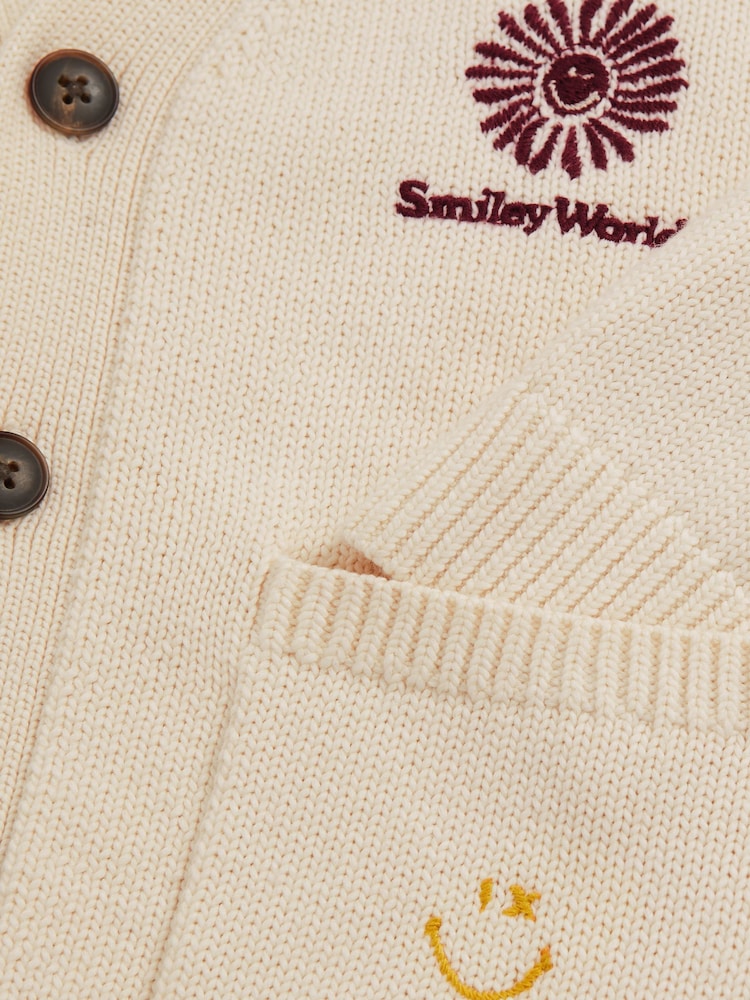 Reiss Off White Vedra 9-13 yrs SmileyWorld | Reiss Embroidery Cardigan Unisex Fit - Image 8 of 8