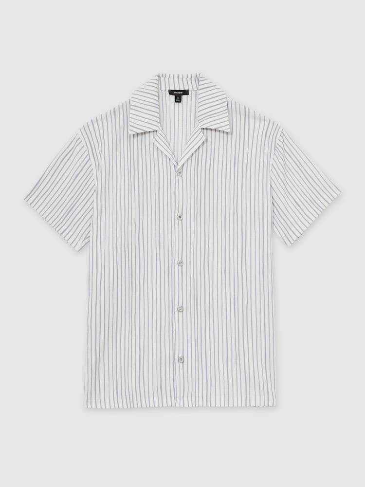 Reiss White/Soft Blue Max Textured Stripe Cuban Collar Shirt - Image 2 of 6