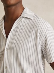Reiss White/Soft Blue Max Textured Stripe Cuban Collar Shirt - Image 4 of 6