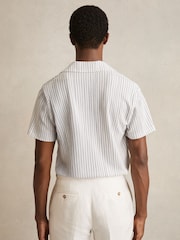 Reiss White/Soft Blue Max Textured Stripe Cuban Collar Shirt - Image 5 of 6