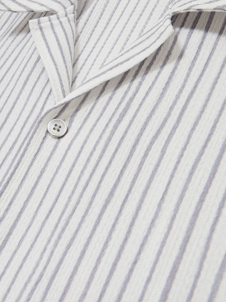 Reiss White/Soft Blue Max Textured Stripe Cuban Collar Shirt - Image 6 of 6