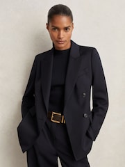 Reiss Navy Haisley Wool Blend Double Breasted Suit Blazer - Image 1 of 7