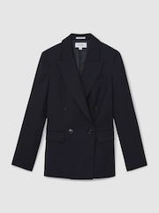 Reiss Navy Haisley Wool Blend Double Breasted Suit Blazer - Image 2 of 7