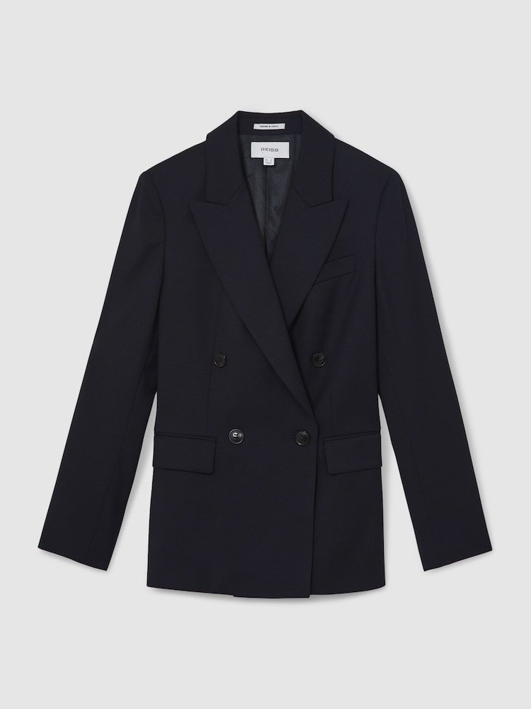 Reiss Navy Haisley Wool Blend Double Breasted Suit Blazer - Image 2 of 7