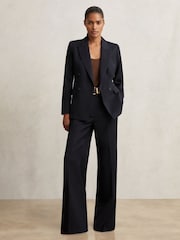 Reiss Navy Haisley Wool Blend Double Breasted Suit Blazer - Image 3 of 7
