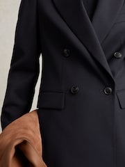 Reiss Navy Haisley Wool Blend Double Breasted Suit Blazer - Image 4 of 7
