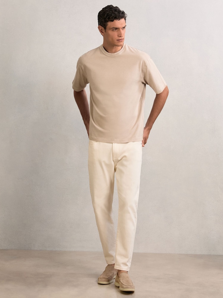 Reiss Oatmeal Nomo Cotton Garment-Dyed Oversize T-Shirt - Image 1 of 6 Reiss Oatmeal Nomo Cotton Garment-Dyed Oversize T-Shirt - Image 1 of 6