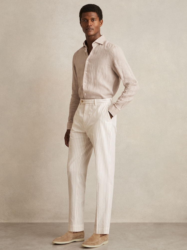 Reiss Easton Regular-Fit Cotton-Blend Pinstripe Trousers - Imagen 1 de 8