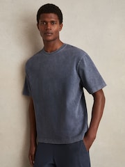 Reiss Indigo Blue Nomo Cotton Garment-Dyed Oversize T-Shirt - Image 1 of 7