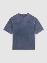 Reiss Indigo Blue Nomo Cotton Garment-Dyed Oversize T-Shirt - Image 2 of 7
