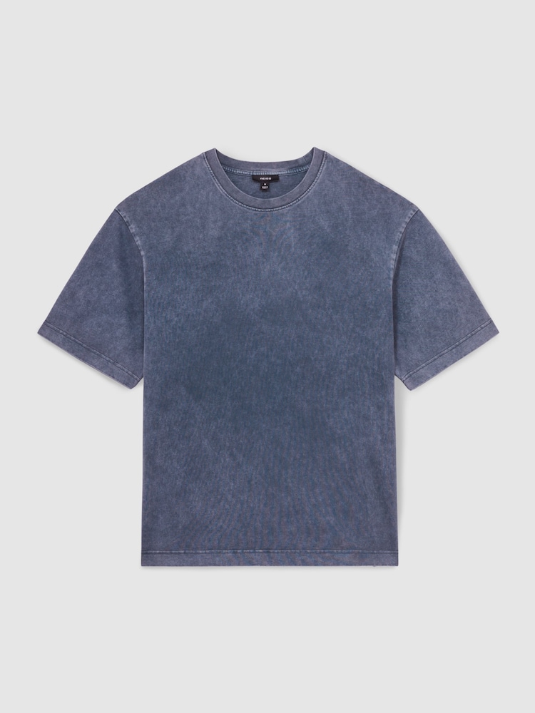 Reiss Indigo Blue Nomo Cotton Garment-Dyed Oversize T-Shirt - Image 2 of 7