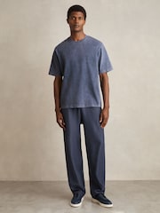 Reiss Indigo Blue Nomo Cotton Garment-Dyed Oversize T-Shirt - Image 3 of 7