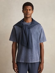 Reiss Indigo Blue Nomo Cotton Garment-Dyed Oversize T-Shirt - Image 6 of 7