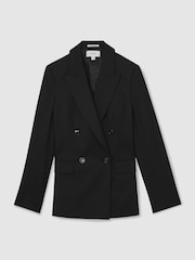 Reiss Black Haisley Wool Blend Double Breasted Suit Blazer - Image 2 of 6