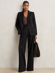 Reiss Black Haisley Wool Blend Double Breasted Suit Blazer - Image 3 of 6