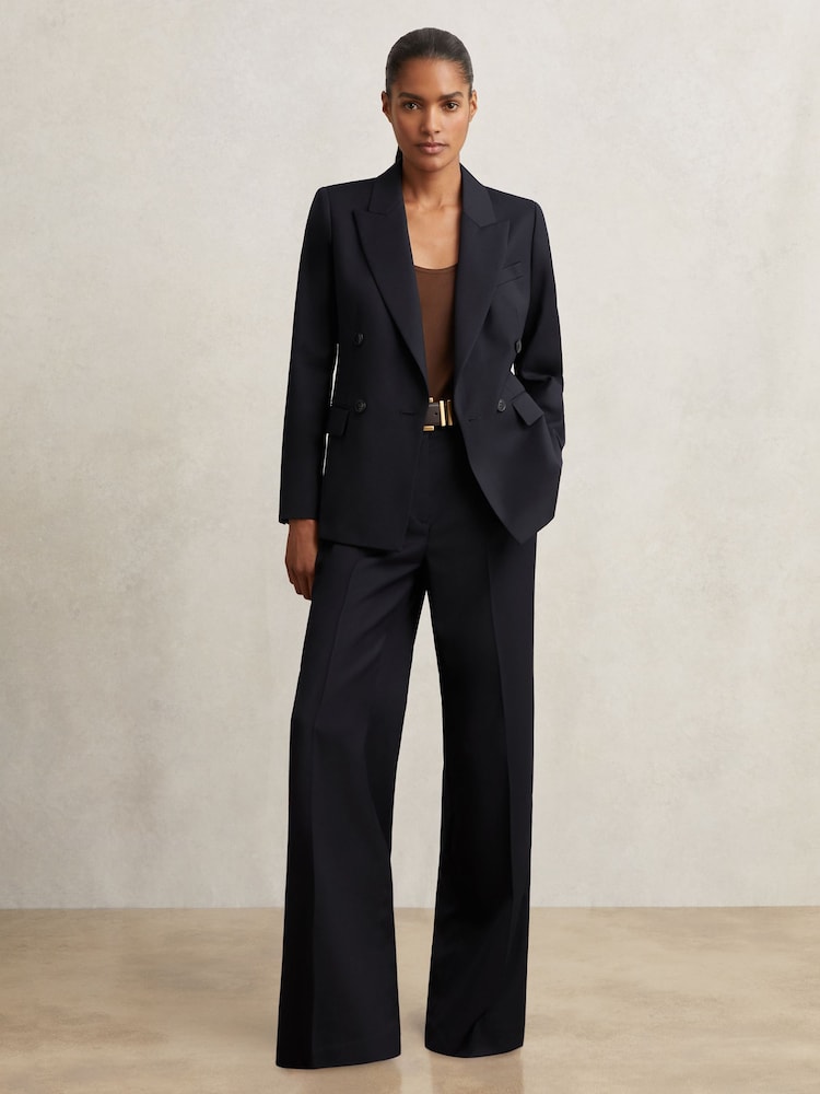 Reiss Navy Haisley Wool Blend Double Breasted Suit Blazer - Image 1 of 8