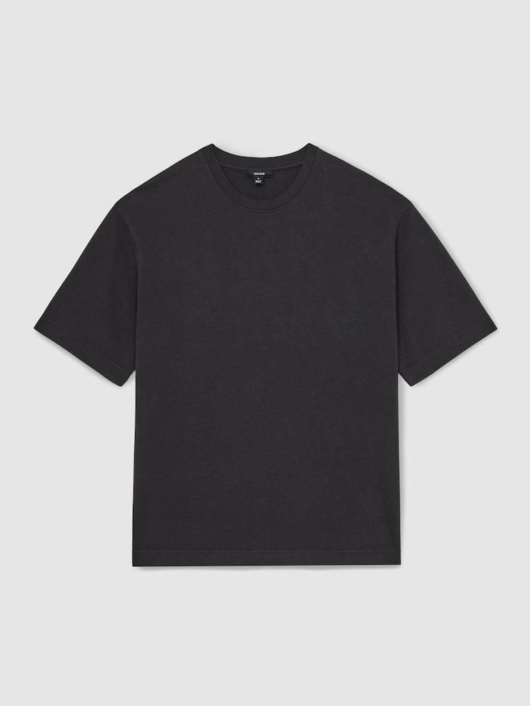 Reiss Washed Black Nomo Cotton Garment-Dyed Oversize T-Shirt - Image 2 of 6