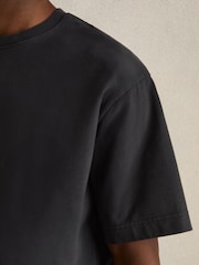 Reiss Washed Black Nomo Cotton Garment-Dyed Oversize T-Shirt - Image 4 of 6