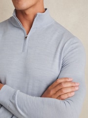 Reiss Soft Blue Blackhall Merino Wool Half-Zip Funnel Neck Jumper - Image 3 of 5
