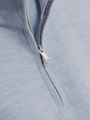 Reiss Soft Blue Blackhall Merino Wool Half-Zip Funnel Neck Jumper - Image 5 of 5