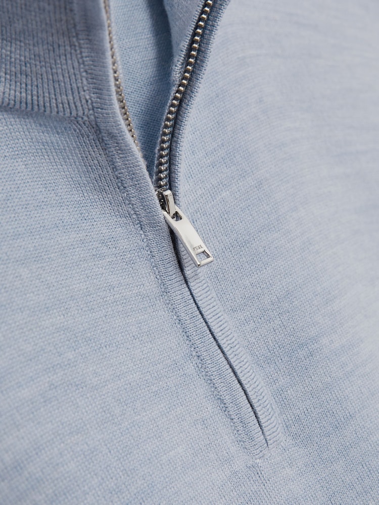 Reiss Soft Blue Blackhall Merino Wool Half-Zip Funnel Neck Jumper - Image 5 of 5