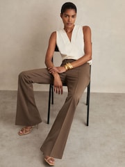 Reiss Mink Neutral Gabi Flared Suit Trousers - Image 1 of 6