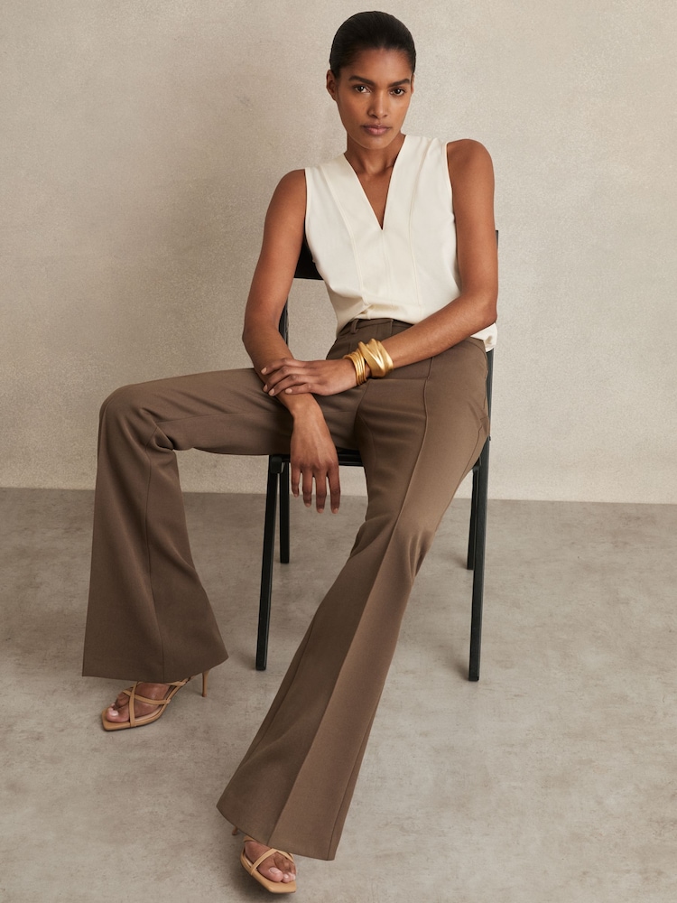 Reiss Mink Neutral Gabi Flared Suit Trousers - Image 1 of 6