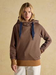 Joules Rushton Tan/Navy Stripe Cotton Cowl Neck Hoodie - Image 1 of 8