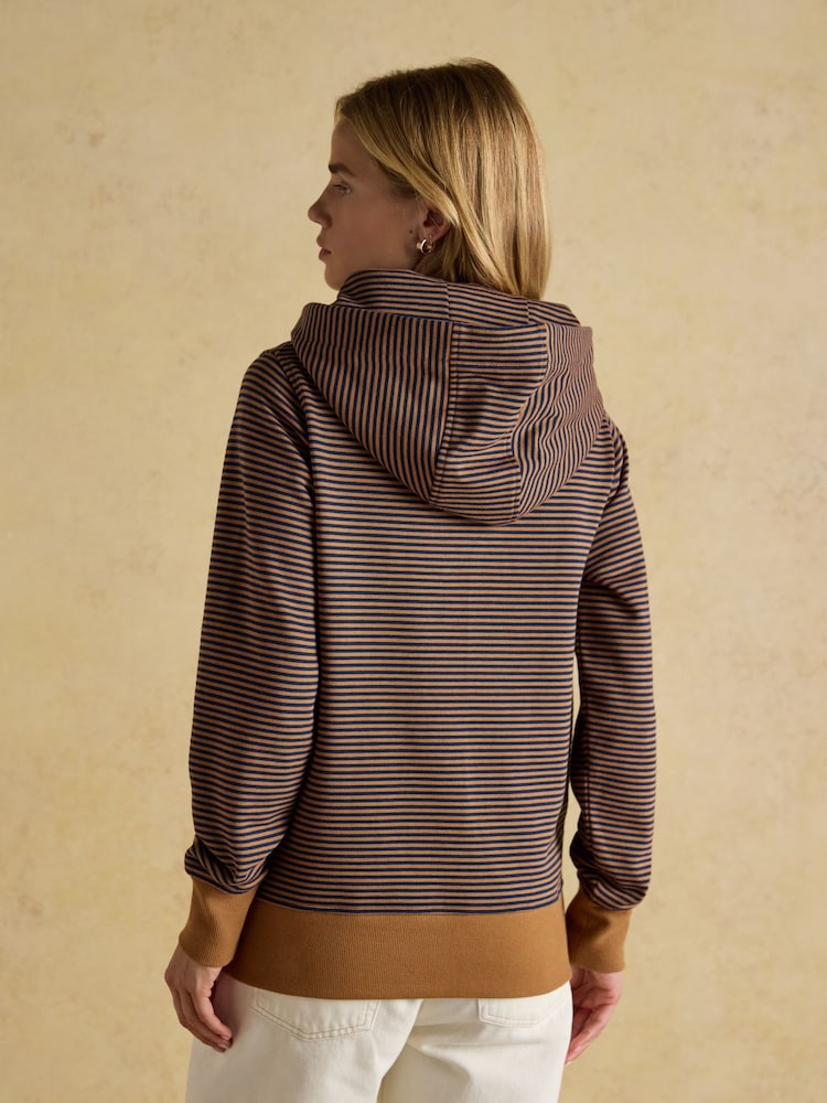 Joules Rushton Tan/Navy Stripe Cotton Cowl Neck Hoodie - Image 2 of 8