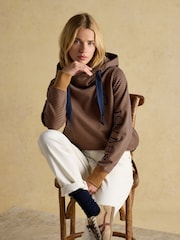 Joules Rushton Tan/Navy Stripe Cotton Cowl Neck Hoodie - Image 3 of 8