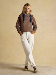 Joules Rushton Tan/Navy Stripe Cotton Cowl Neck Hoodie - Image 4 of 8