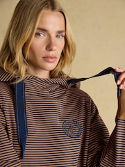 Joules Rushton Tan/Navy Stripe Cotton Cowl Neck Hoodie - Image 5 of 8