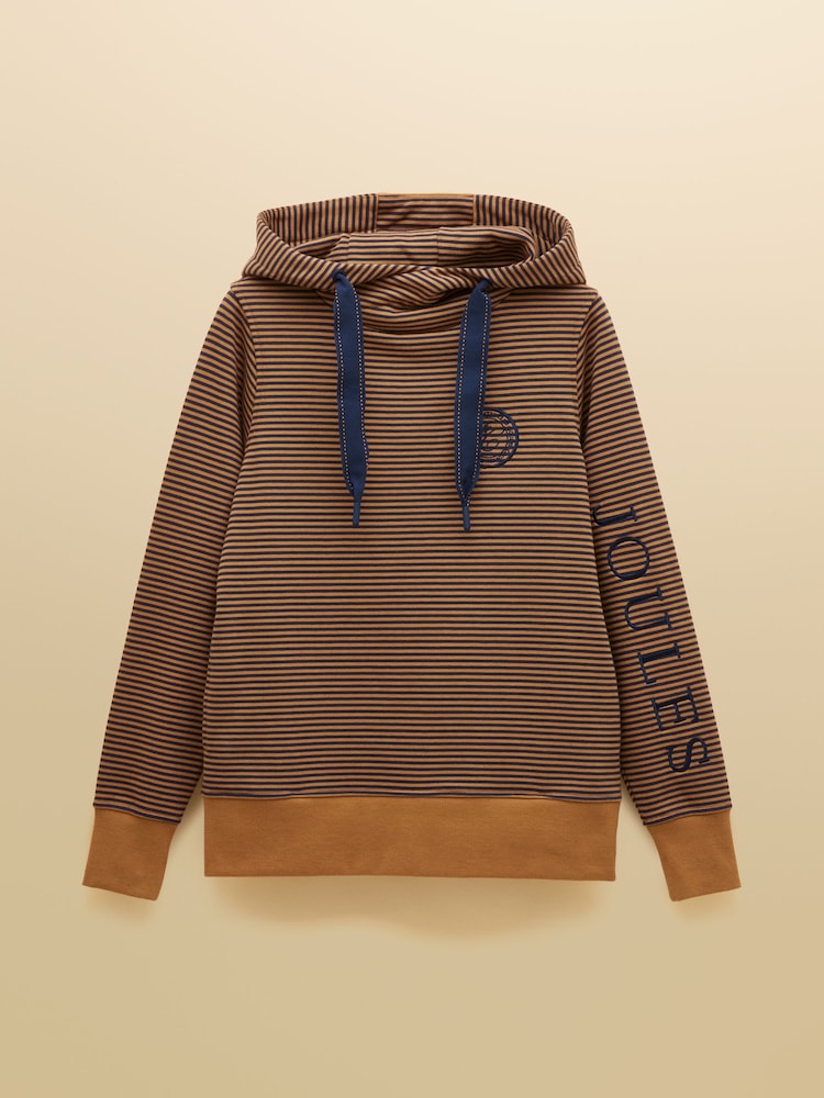 Joules Rushton Tan/Navy Stripe Cotton Cowl Neck Hoodie - Image 8 of 8