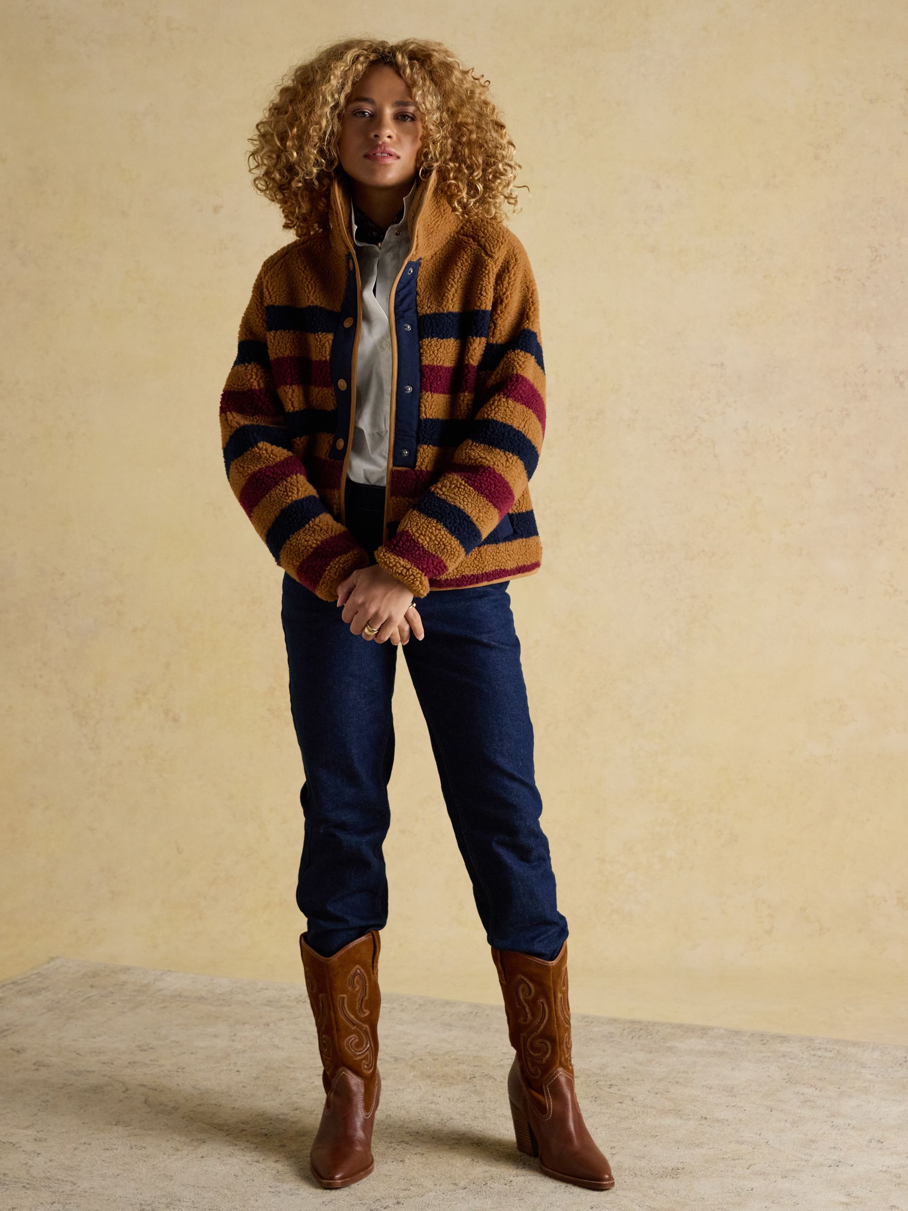 Buy Joules Tan Stripe Striped Borg Fleece Jacket from Next USA